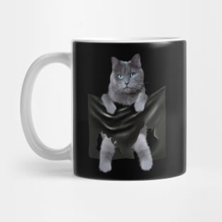 Russian blue Cat inside Pocket, Funny Cat Lover Mug